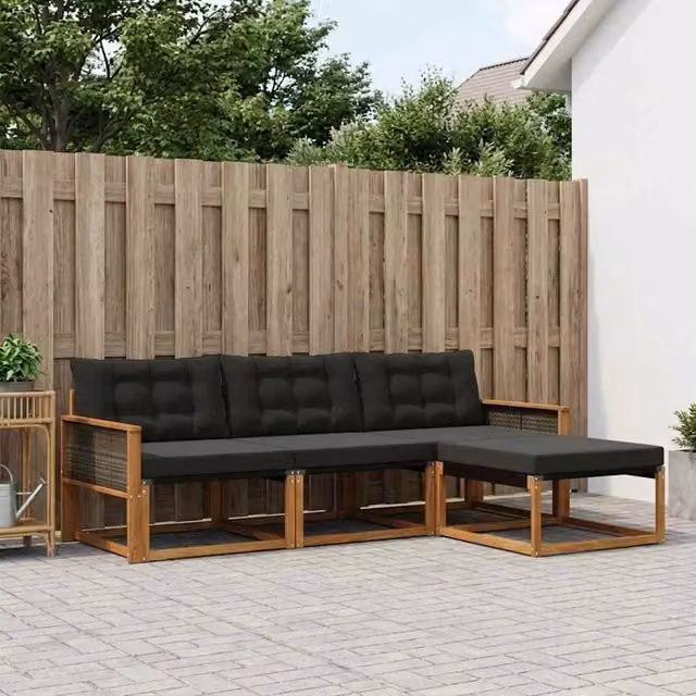Set di divani da esterno 4 pz Naturale e Nero 3381340