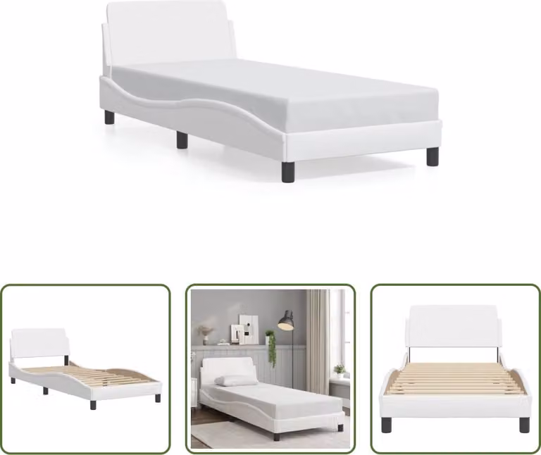The Living Store Struttura letto con testiera bianca 90x200 cm in ecopelle