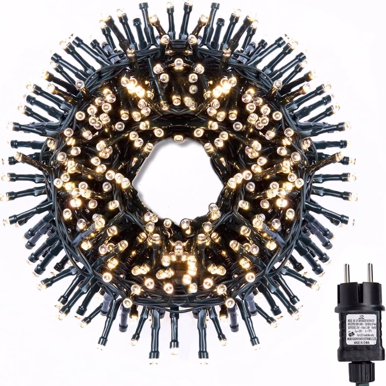 Catena luminosa a LED, 10 metri, 500 LED, luce bianca calda, illuminazione continua