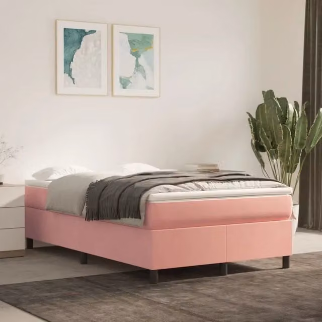 Letto con Giroletto a Molle e Materasso Ibrido vidaXL in Velluto Rosa e Bianco L/P/H: 200 x 120 x 35 cm