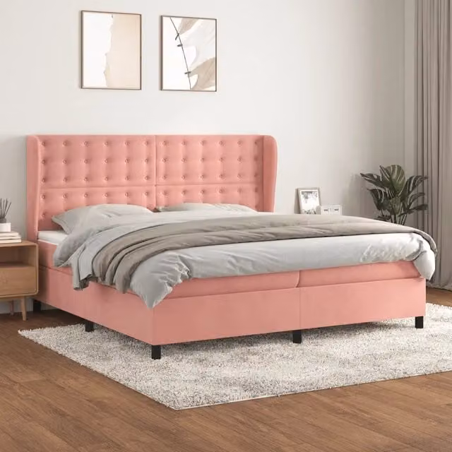 vidaXL Letto a Molle Ibrido con Materasso in Velluto Rosa e Bianco L/P: 200 x 200 cm