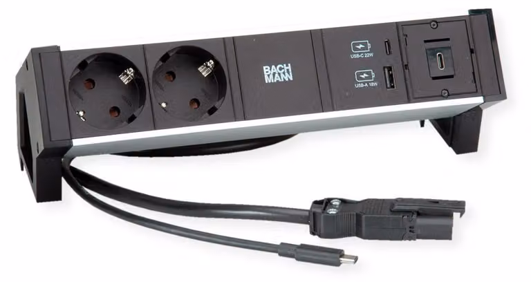 BACHMANN DESK2 2x contatto di terra, 1x USB-C, caricatore USB A&C 22W, GST18