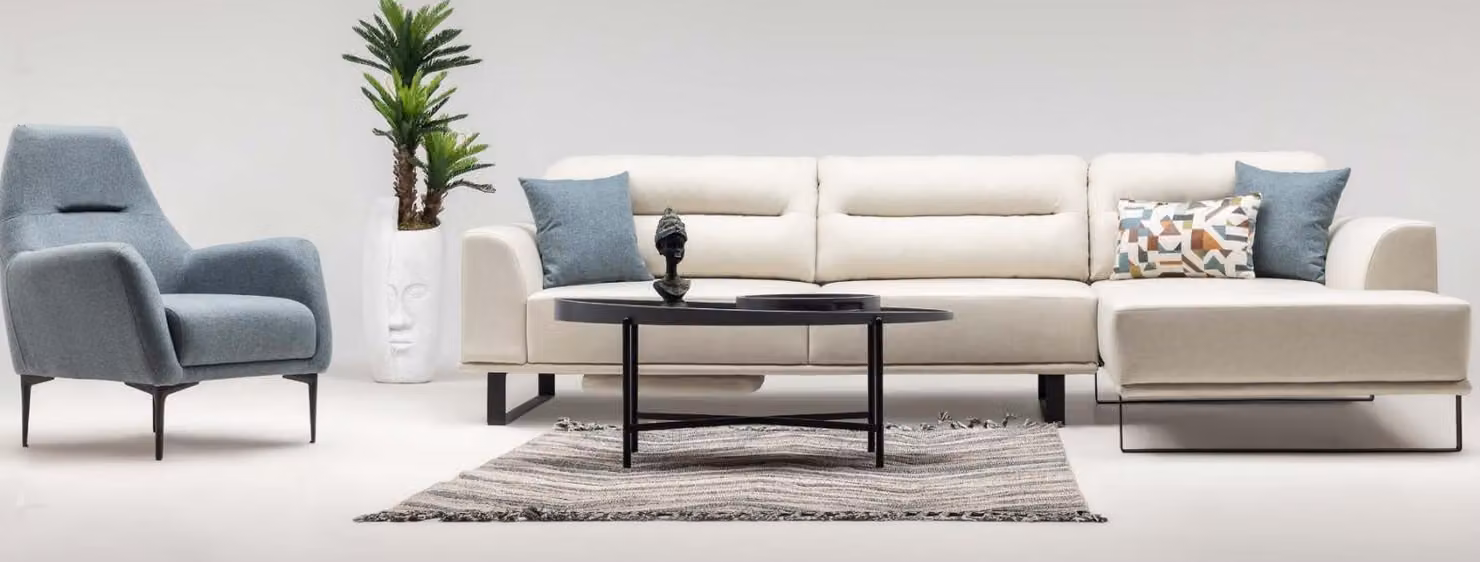 Sofagarnitur Ecksofa L-Form Sessel Stoffsofa Polstersofa Beige Couch