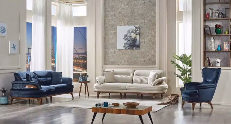 Wohnzimmer Sofagarnitur 3tlg Textil 2x Sofas 3 Sitzer Modern Sessel Luxus Möbel