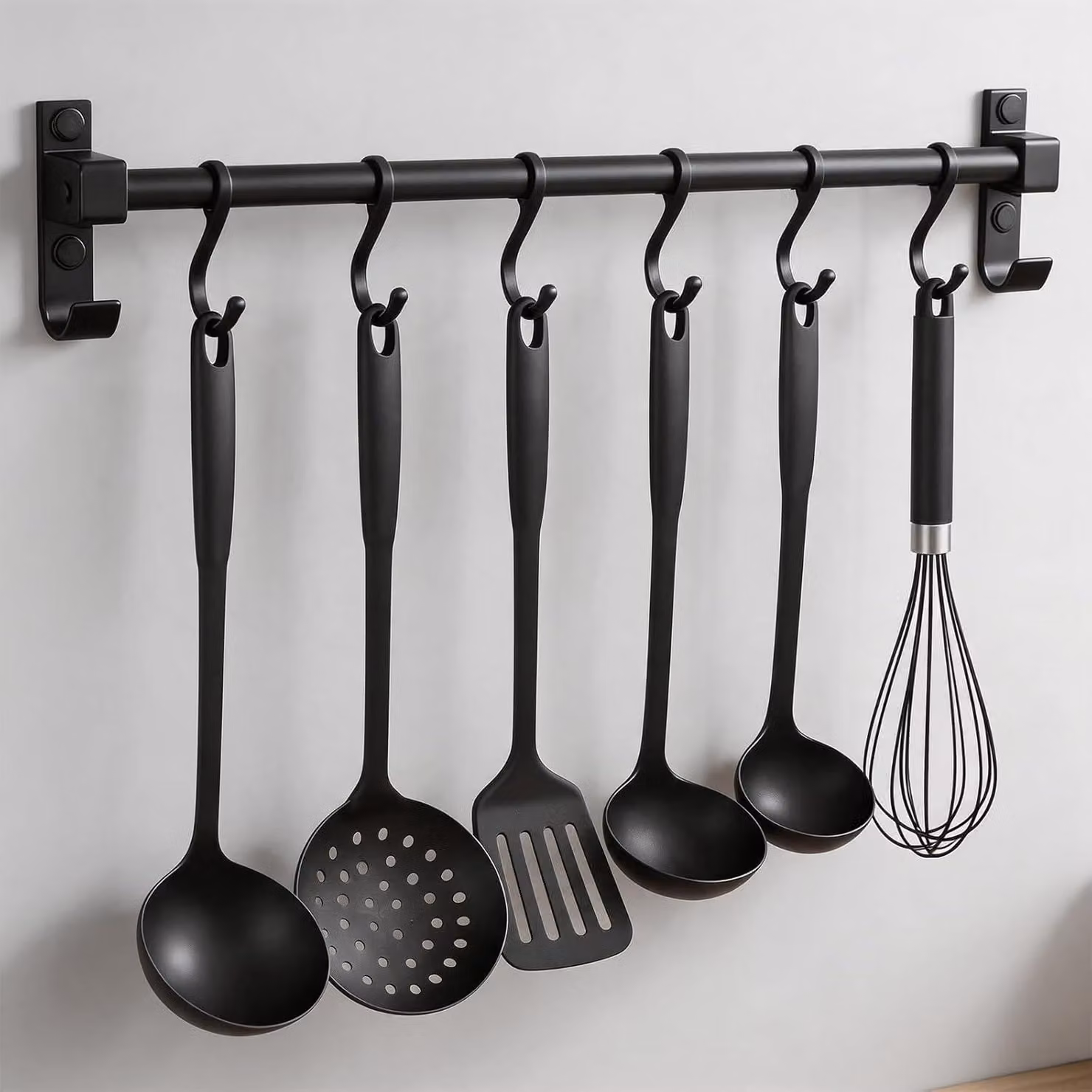 Barra per pensile da 40 cm, in alluminio, con ganci mobili, colore nero, per cucina