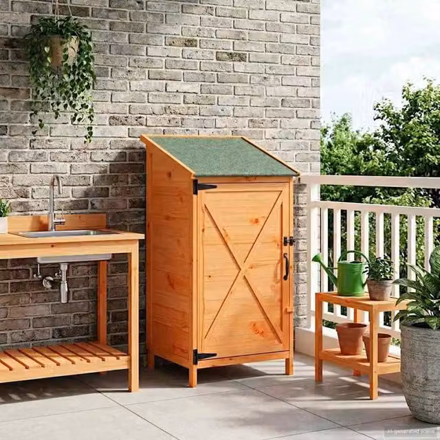 Capanno Giardino Marrone 59.5x56x113.5cm Struttura Legno per Piccoli Attrezzi