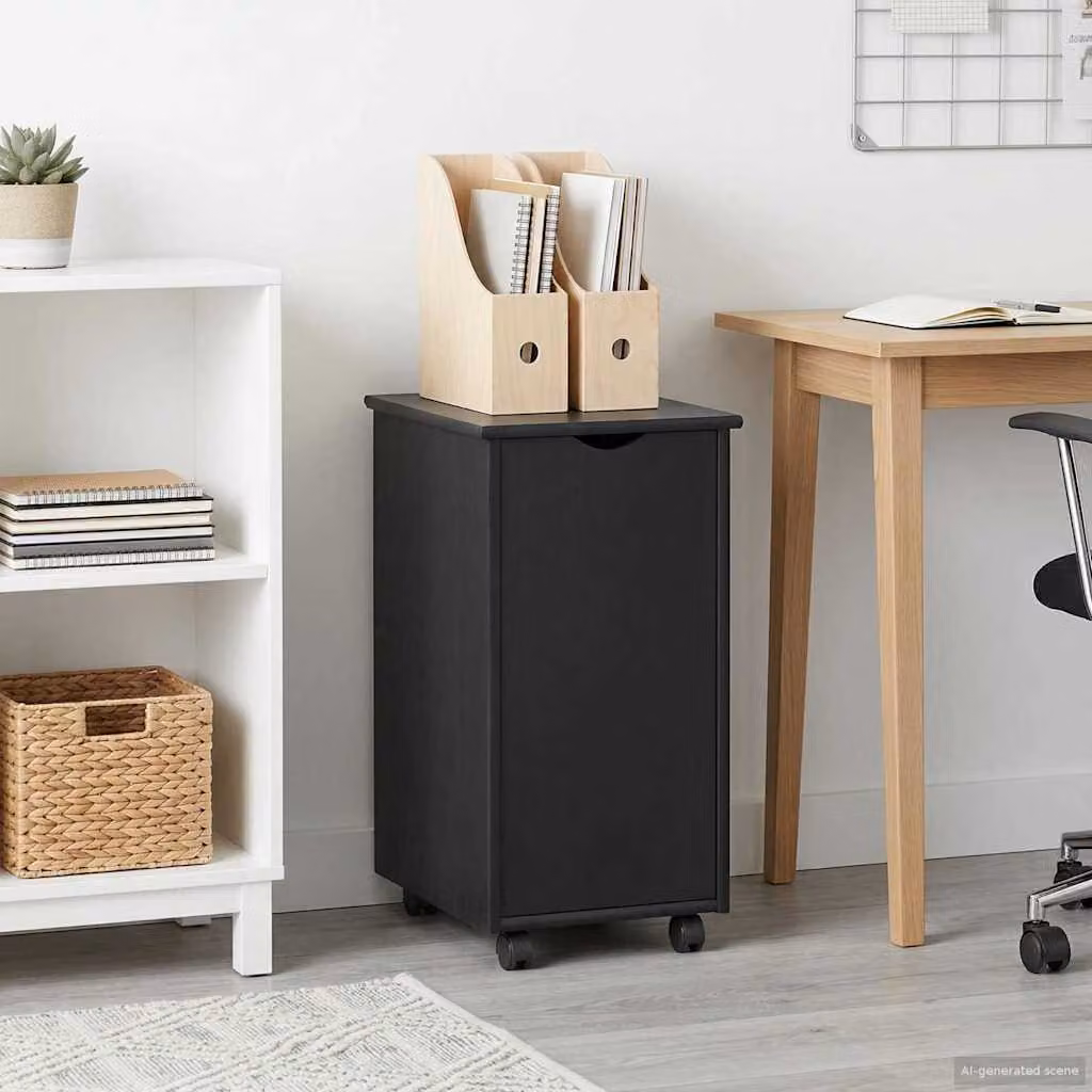 Mobile con ruote vidaXL in legno di pino massello nero L: 34 cm, P: 39 cm, H: 65,5 cm