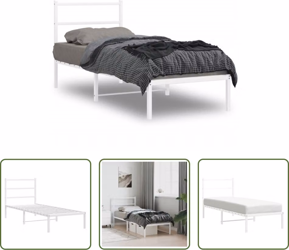 The Living Store Struttura letto con testiera in metallo bianco 75x190 cm