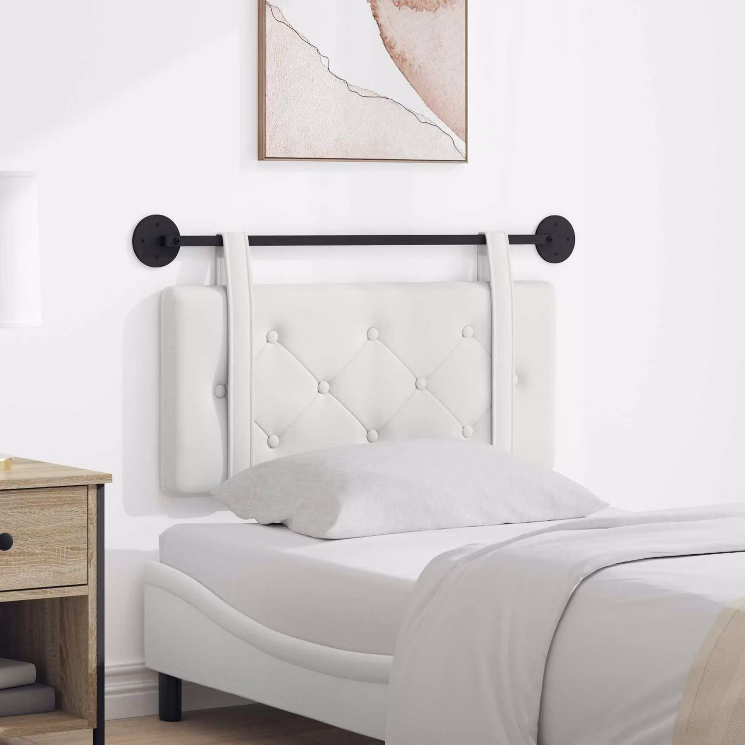 Testiera per letto sospesa vidaXL in similpelle bianca con design minimalista