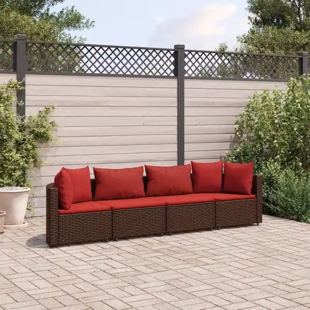 Set Divano da Giardino 4 pz con Cuscini Marrone in Polyrattan 3308461