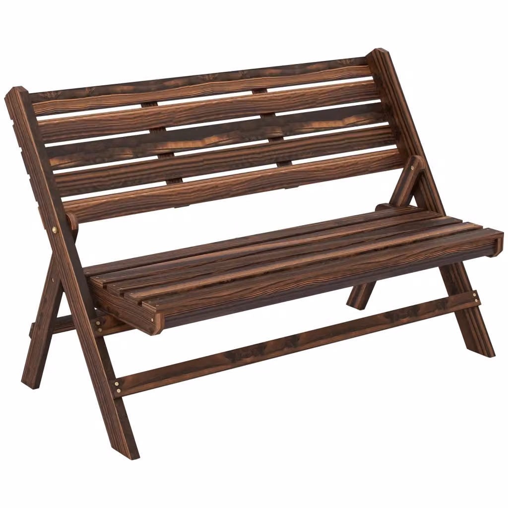 Panchina pieghevole a 2 posti zephmum in legno di pino color marrone carbonizzato L: 122 cm, P: 63 cm, H: 83 cm – 2