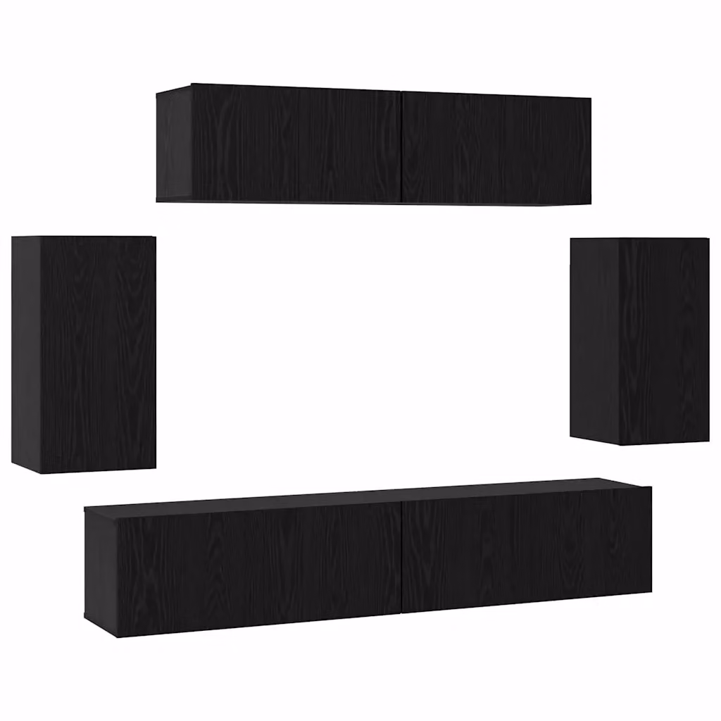 Set mobile TV moderno vidaXL in 6 pezzi color rovere e nero in legno MDF per soggiorno – 2