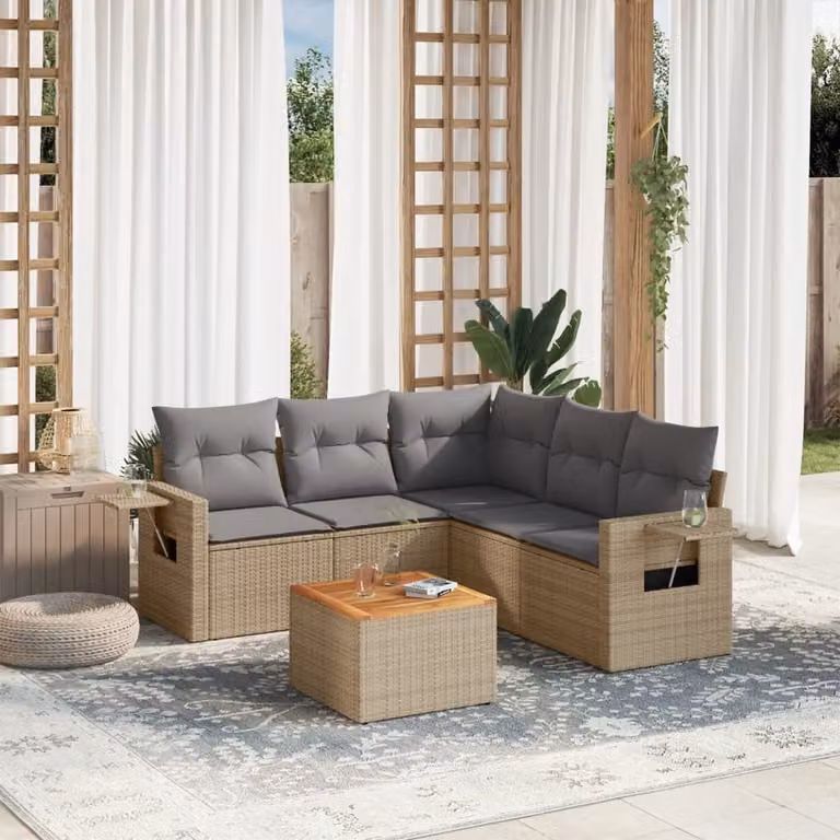 Maison Exclusive - Set Divano da Giardino 6 pz con Cuscini Beige Misto Polyrattan