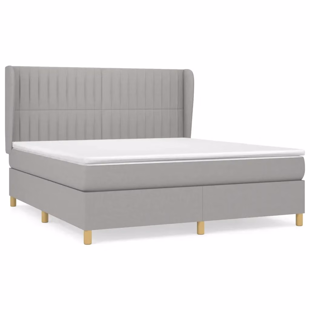 vidaXL Giroletto a Molle con Materasso in Tessuto Grigio Chiaro e Bianco, L/P/H: 160 x 200 cm – 2