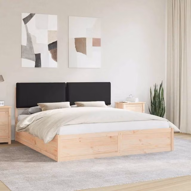 Letto con testiera rivestita nero vidaXL in pino massello L/P/H: 200 x 200 x 205,5 cm