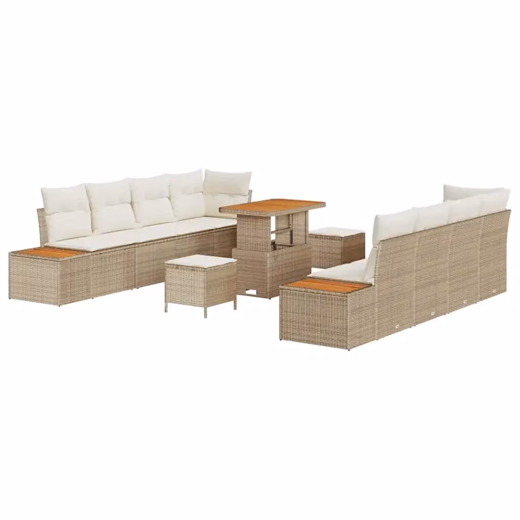 Set Divano da Giardino vidaXL a forma a U con 11 pezzi, Beige – 2
