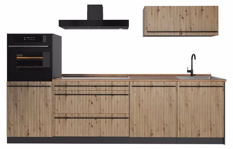 Cucina componibile Vicco R-Line Rovere artigianale/Antracite 280 cm piano di lavoro Rovere dorato, Model 67238