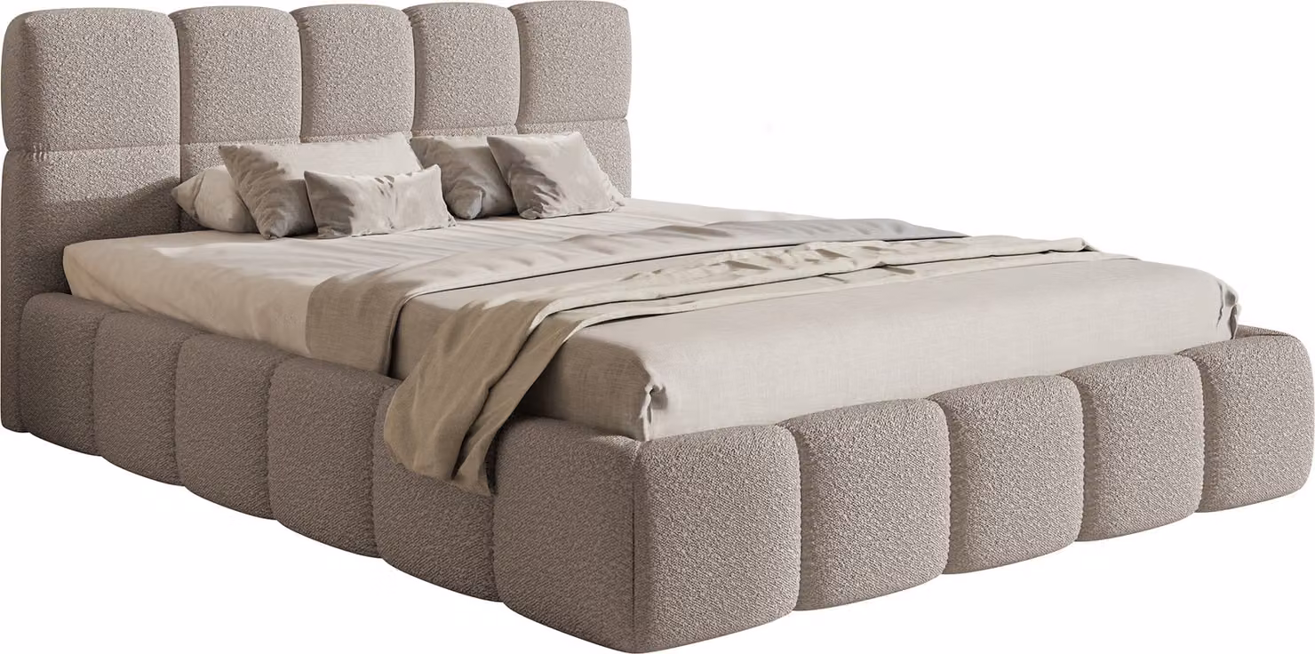 Selsey Cloudy - Letto con struttura imbottita, rivestimento in bouclé grigio chiaro, 180 cm