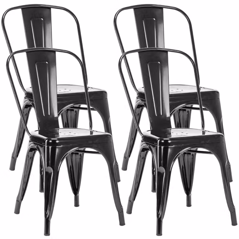 Duhome sedia in metallo bistrot set di 4 sedie da pranzo in ferro con schienale, sedie da cucina impilabili, nero