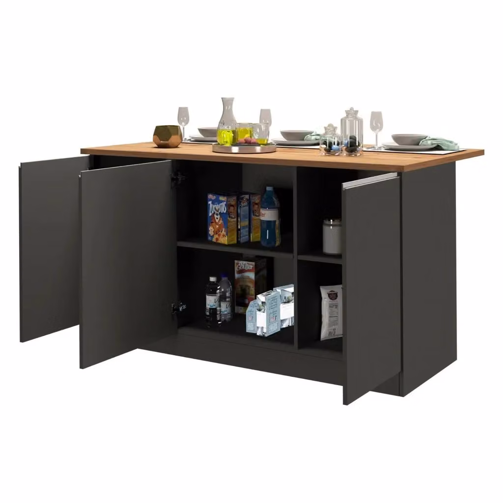 Isola da cucina DMORA Tartaro con 3 ante e ripiani interni, colore Antracite e Rovere, L: 155 cm, P: 90 cm, H: 90 cm