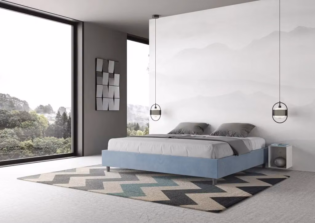 Letto matrimoniale king size con contenitore BS COM imbottito in microfibra azzurro L/P/H: 202 x 222 x 39 cm – 2