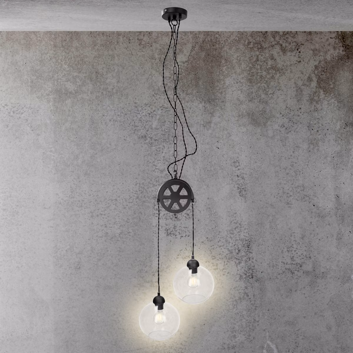 Lampada a sospensione in vetro di Lumineo con carrucola, 77,5 cm