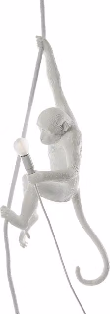 Lampada a sospensione Seletti Monkey in plastica disponibile in bianco o nero con luce LED bianco caldo