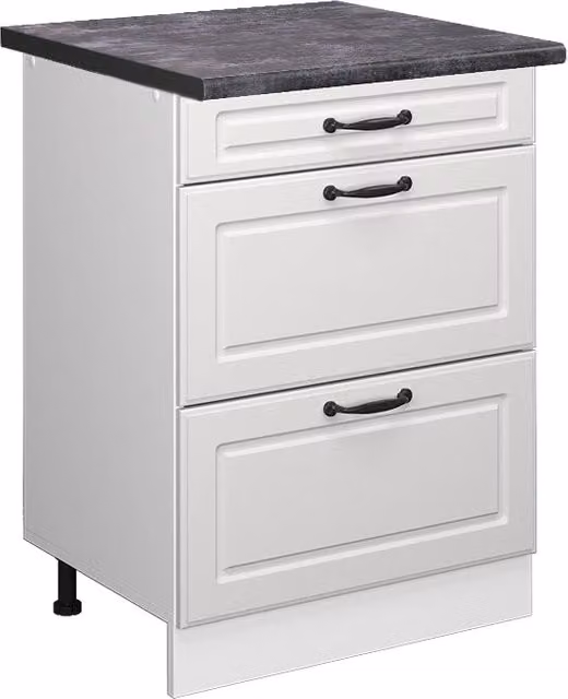 Mobiletto base per cucina R-Line Bianco rustico/Bianco 60 cm con cassetti, PL Antracite Vicco