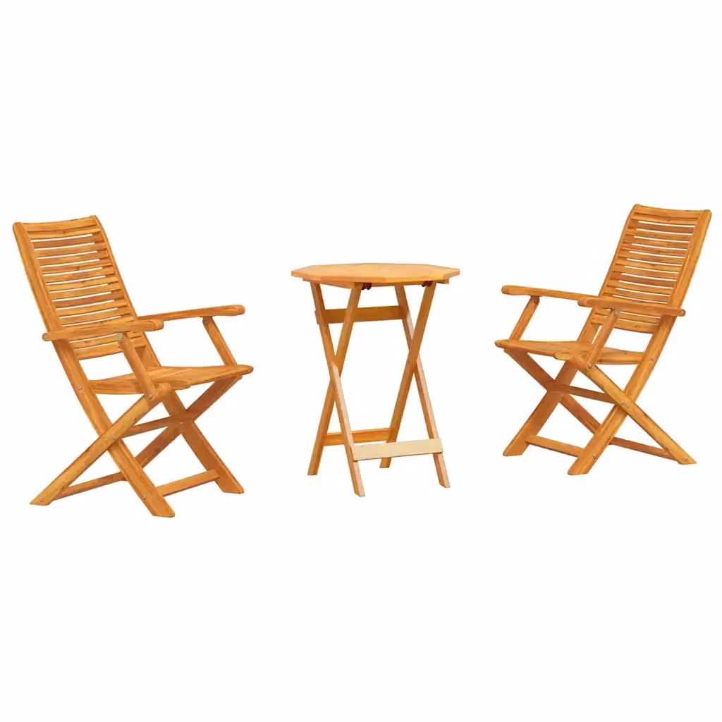 Set Bistro Pieghevole 3 Pezzi vidaXL in Legno di Acacia Marrone per Giardino e Terrazzo – 2