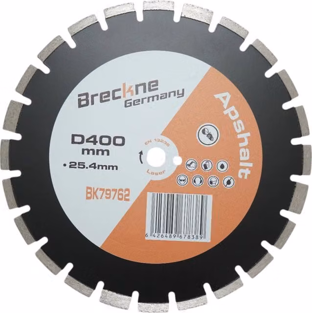 Disco diamantato segmentato Breckner Germany per asfalto, calcestruzzo, mattoni e massetto, colore grigio, Diametro: 400 mm, Foro: 25,4 mm, Segmento: 12 mm