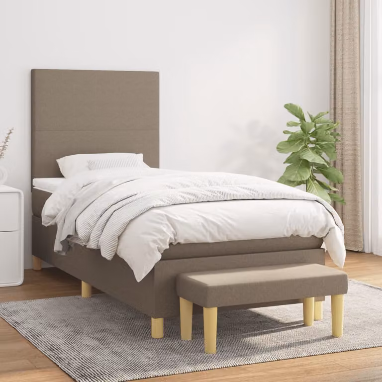 vidaXL Giroletto a Molle Ibrido con Materasso in Tessuto Beige e Bianco L/P: 90 x 190 cm