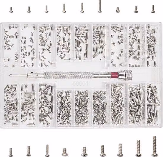 Kit di viti in acciaio inossidabile per micro-riparazioni, disponibile in 18 diverse dimensioni