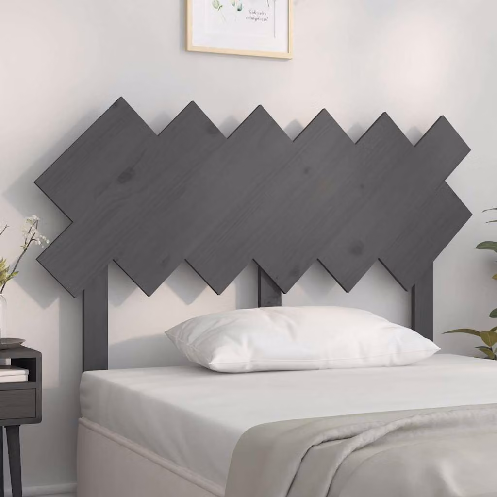 Testiera per letto vidaXL in legno massello di pino, colore grigio, L 122,5 cm x P 3 cm x H 80,5 cm