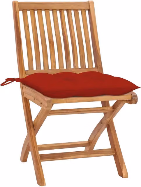 Sedie da Giardino 2 pz | Sedie da Esterno con Cuscini Rossi Massello di Teak