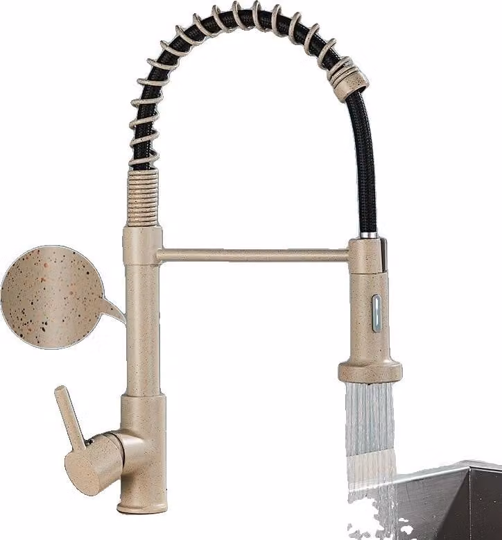Rubinetto da cucina, oro spazzolato, estensibile, beige a pois