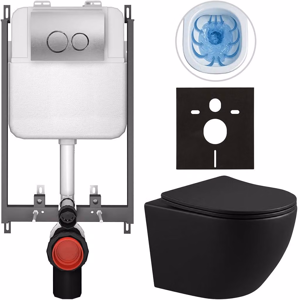 CERANO - Set WC da incasso Verde - nero opaco - pulsante Prime/Dualo, argento - da incasso - 49x36 cm