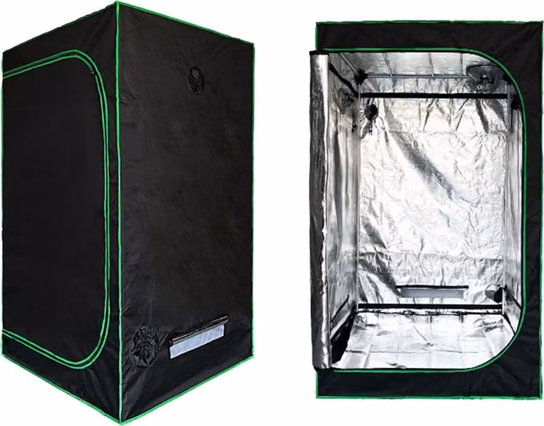 Mucola Tenda per piante da serra Growbox Tenda per piante da interno Tenda per piante da coltivazione Pali bianchi Cabina di coltivazione Camera oscura Telaio freddo nero verde - 100x100x200cm