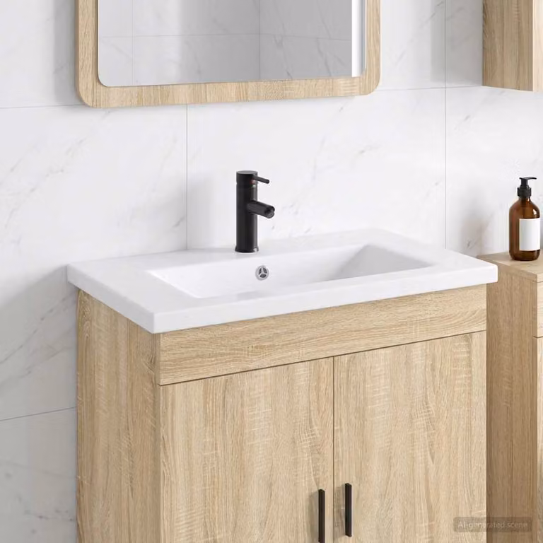 Lavabo da bagno vidaXL in metallo Nero Opaco L: 81 cm, P: 40 cm, H: 17,5 cm