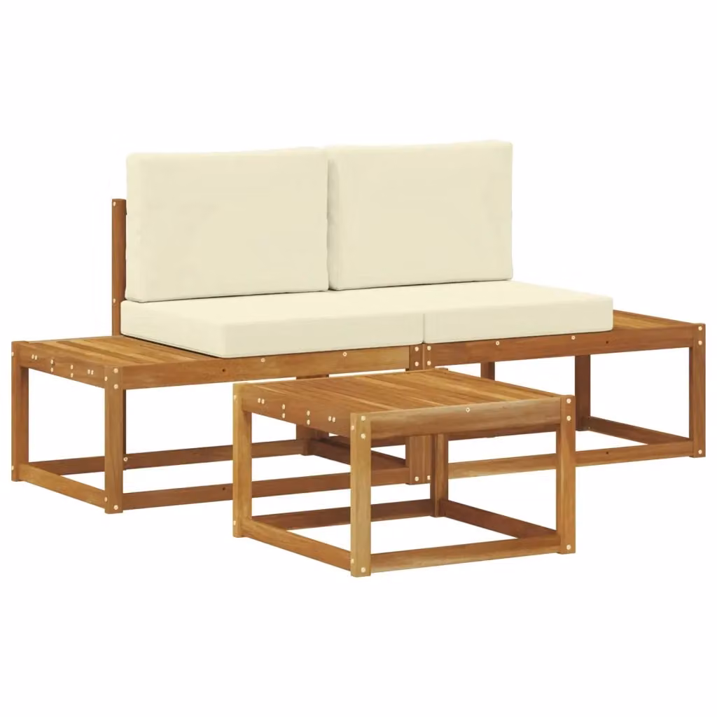 Set da giardino moderno vidaXL composto da divano a 3 posti e tavolino da esterno in legno di acacia trattato con cuscini beige – 2