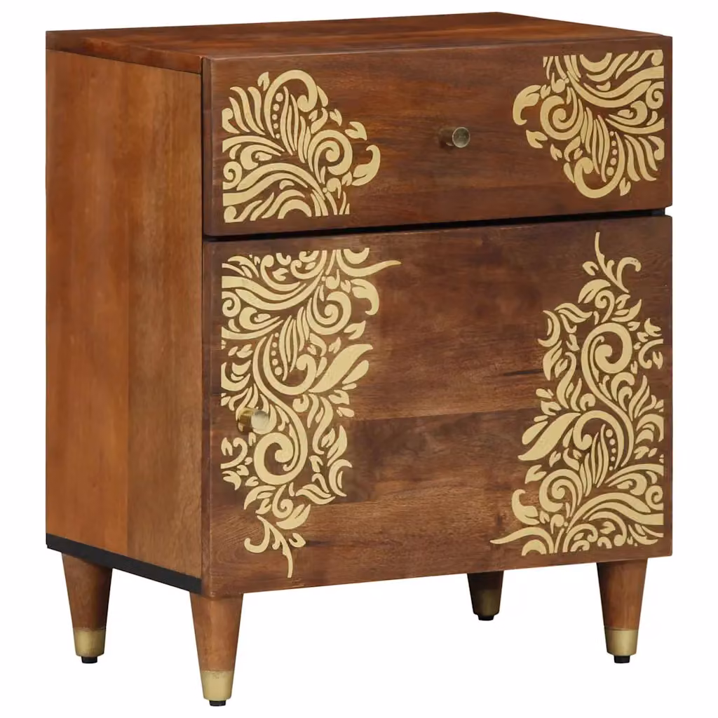 Comodino moderno vidaXL in legno di mango con cassetto, colore marrone, L: 50 cm, P: 33 cm, H: 60 cm