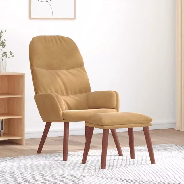 Poltrona Relax Moderna con Poggiapiedi in Velluto Marrone e Struttura Rinforzata