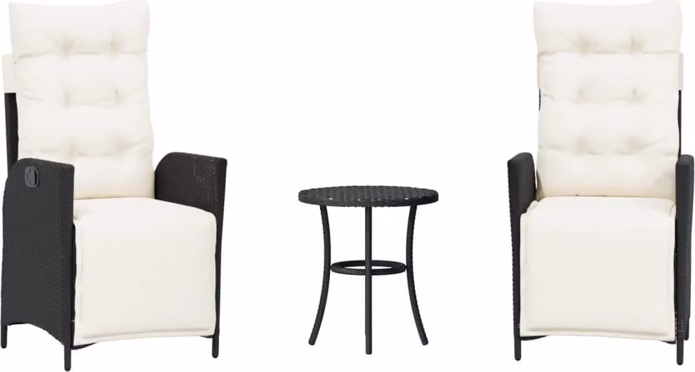 Set da Bistrò 3 pz con Cuscini Nero in Polyrattan