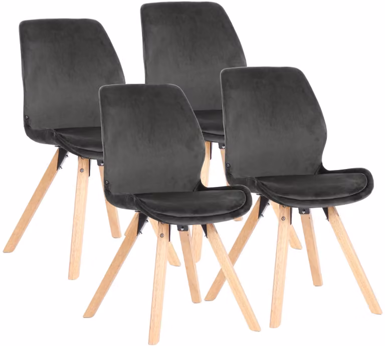 Set di 4 sedie da pranzo CLP, imbottite, modello Luna, sedia moderna con schienale, colore grigio scuro, rivestimento in velluto