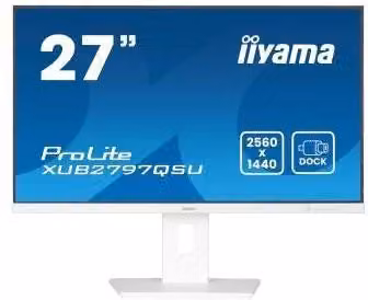 Monitor PC Iiyama Prolite XUB2797QSU-W2 da 27 pollici Quad HD 2560 x 1440 pixel con pannello IPS e connessioni USB-C, HDMI, DisplayPort, colore bianco