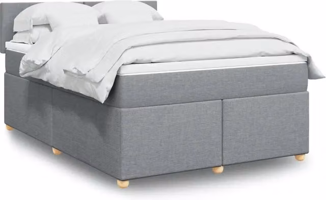 Letto Ibrido vidaXL con Giroletto a Molle e Materasso in Tessuto Grigio e Bianco L/P/H: 140 x 200 cm