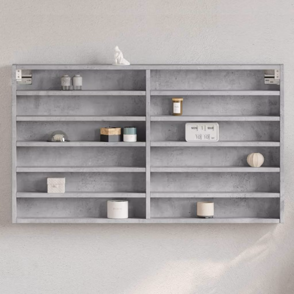 Armadietto Vetrina vidaXL Grigio Cemento con Ante in Vetro e Ripiani Interni, L 100 cm x P 8,5 cm x H 58 cm