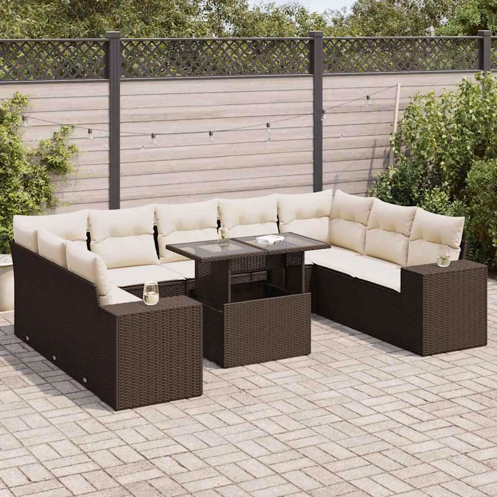 Maison Exclusive - Set Divani da Giardino 10pz con Cuscini in Polyrattan Marrone