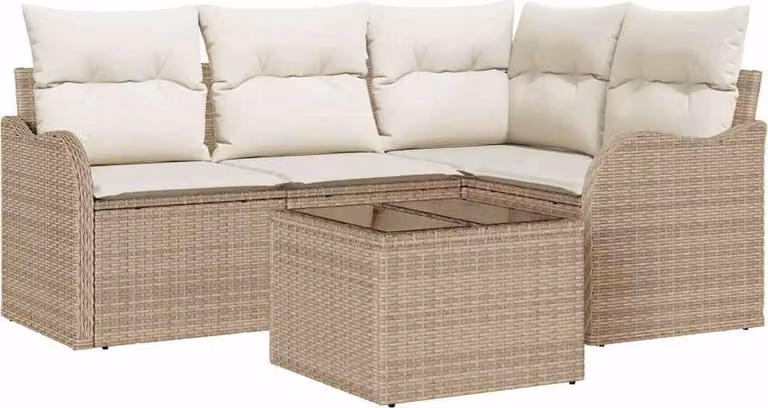 Set Divano da Giardino 5 pcs Beige polyrattan