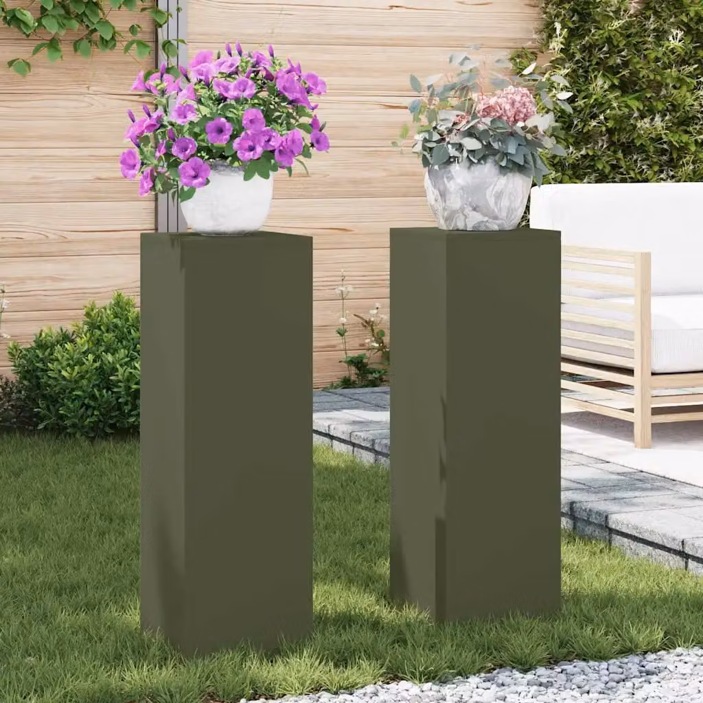 vidaXL Supporto per piante 2 pz Verde Oliva 24 x 24 x 75 cm