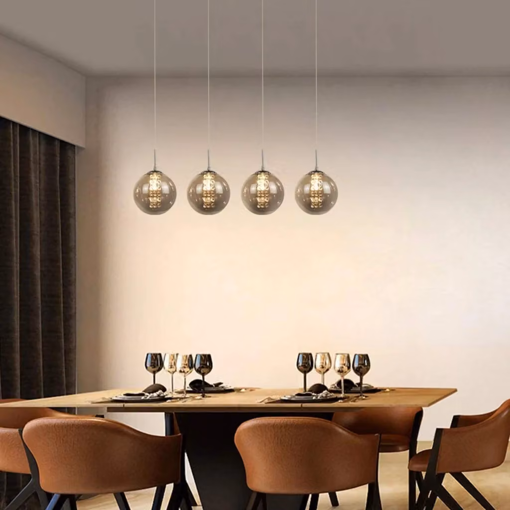 ZMH Lampada a sospensione moderna in vetro e metallo con LED, colore grigio e cromo, regolabile in altezza – 2